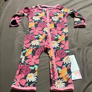 Kickee Pants Floral Kids One Piece - Pink, Orange, and White